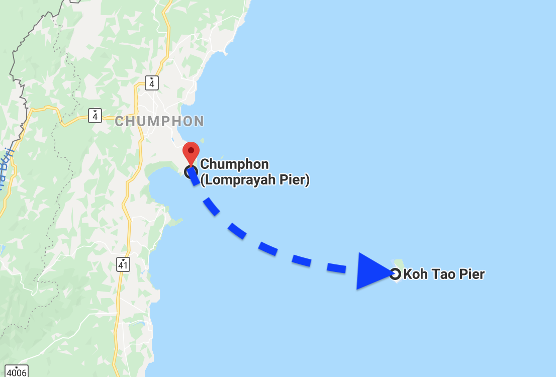 Lomprayah high speed catamaran route from Chumphon to Koh Tao